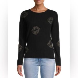 Brodie Cashmere Lips Graphic Black Cashmere Sweater XS